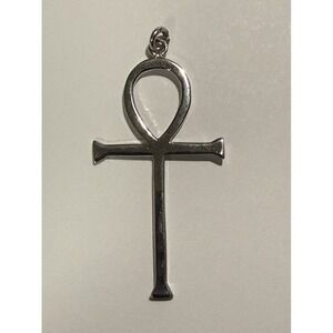Vintage Large 4" + Sterling Silver Ankh Cross pendant Egyptian Symbol